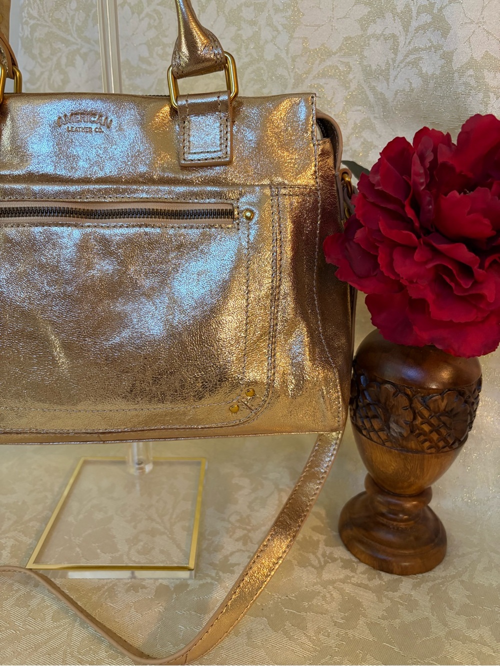 American Leather Co. Metallic Gold Leather Satchel with Shoulder Strap - Picture 16 of 16